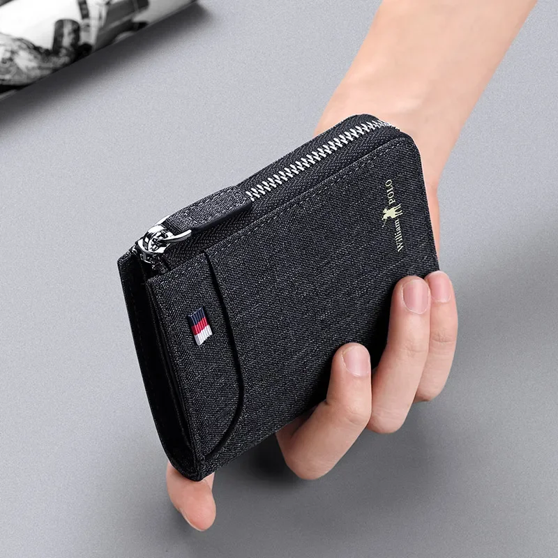 Men Wallet Mens Canvas Multifunctional Vertical Youth Leather Clip Driver's License Case Multi-Card Short Wallet 6
