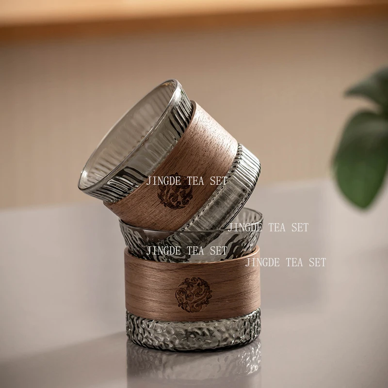 170ml Hammer Patterned Glass Tea Cup Household Japanese Vertical Pattern Anti Scalding Tea Cup Drinking Utensils Large Tea Cup