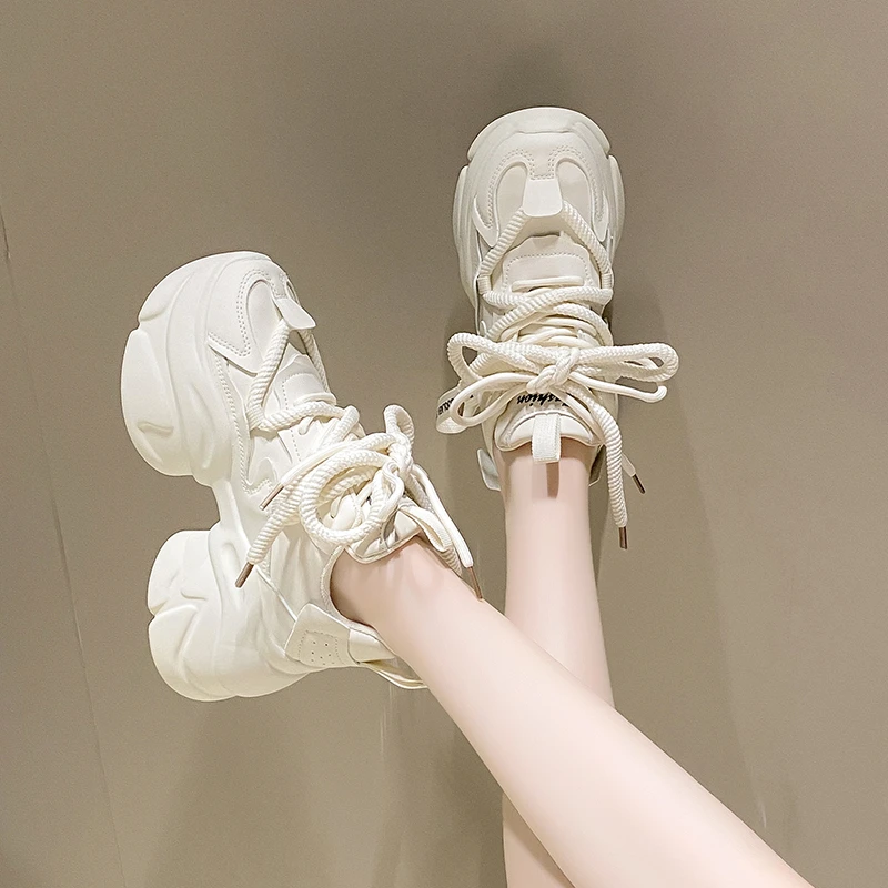 Aphixta 2024 Sneaker Boots Height Increasing Women's Shoes Platform Chunky Sole Fashion Boots Thick Sole Lace Up Shoes Woman