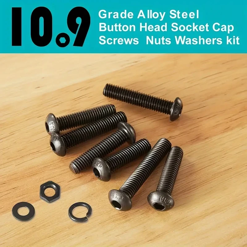 70 pieces M8 x 30mm 35mm 40mm 45mm 50mm, round head sleeve screw bolt washer nut kit, 10.9 grade alloy steel.
