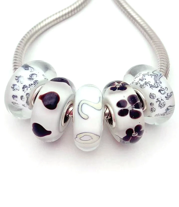 

YG153 5X 100% Authenticity S925 Sterling Silver Beads Murano Glassbeads NEW Fit European Charms Bracelet Diy Jewelry Lampwork