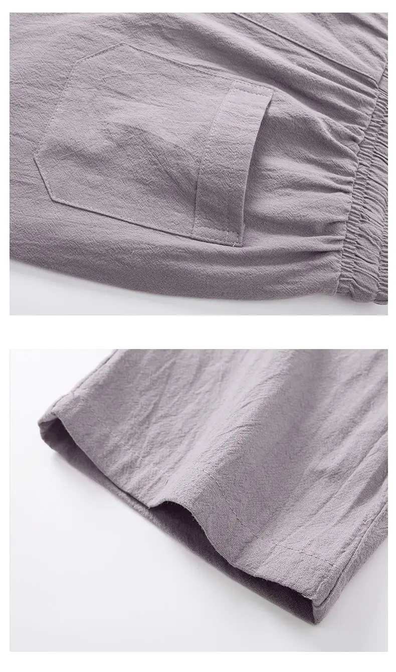Linen Cotton T-shirt Men's Set Chinese Style Short Sleeve Sportswear +trousers 2 Piece Sets Summer Men Tracksuit Solid Suit