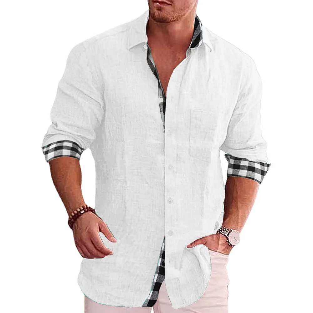 Cotton Linen Plaid Shirt for Men Summer Office Wear