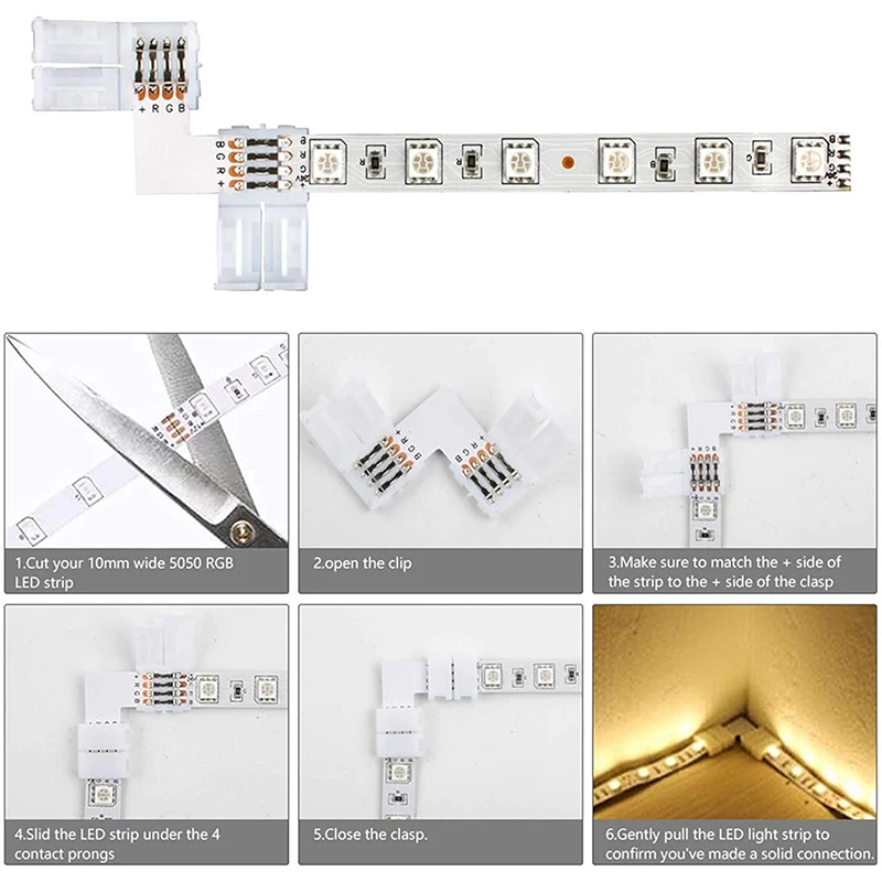 RGB Connector 4 Pin L Shape LED Extension Wire For Led Strip Light 5050
