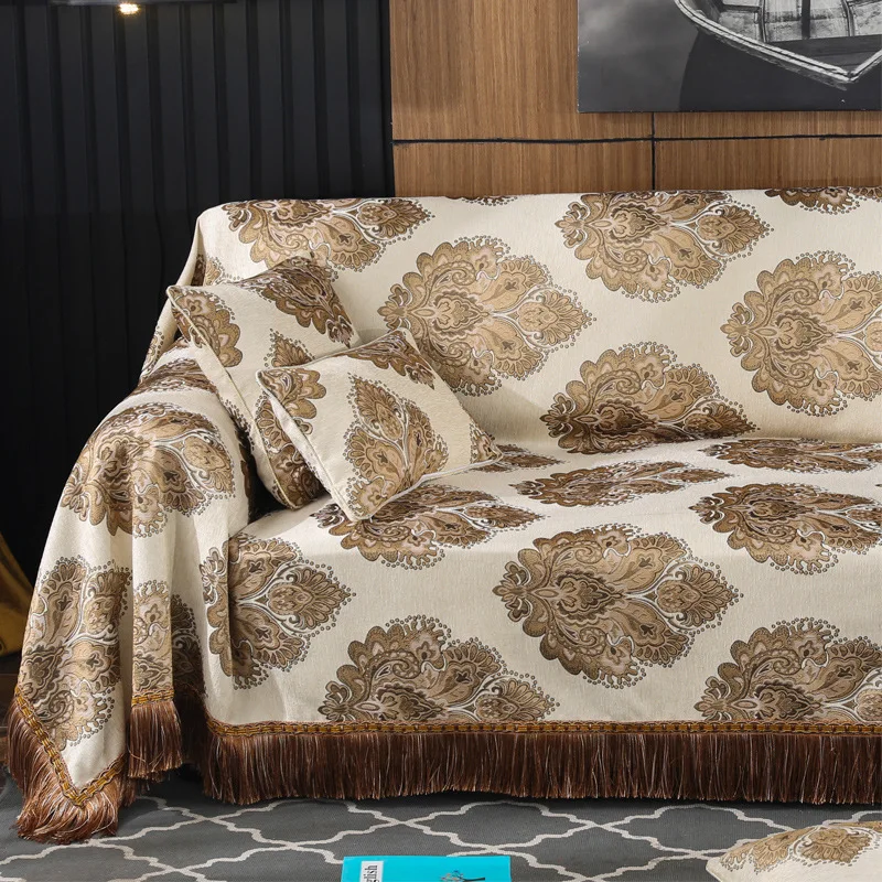 

Retro Luxury Couch Cover Slipcover 1/2/3/4 Seater Tassels Chenille Leather Sofa Cover Jacquard Chair Recliner L Shape European