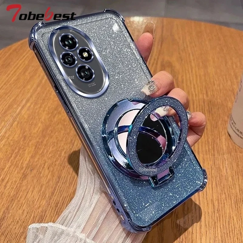 Glitter Shockproof Silicone Case with Mirror Magnetic Holder Stand