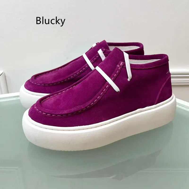 

Women's elevated thick sole lace up casual shoes, spring and summer genuine leather suede synthetic platform walking shoes