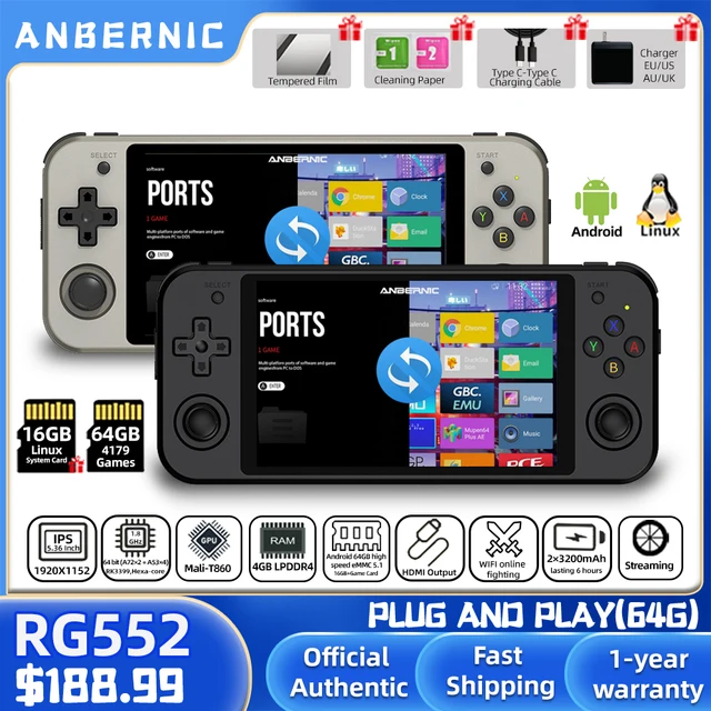 RG552 Anbernic Retro Video Spielkonsole Dual Systeme Android Linux Tasche Spiel Player Gebaut in 64G 4000 Spiele