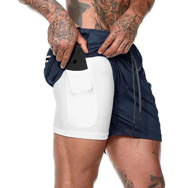 2 In 1 Baseball shorts Men's Sport Shorts Double-deck Running Shorts Summer Fitness Motorcycle riding shorts