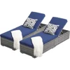 Outdoor Chaise Lounge Chair, Pool Rattan Chaise Lounge Chair with Navy Blue Cushion, Grey PE Wicker, Steel Frame, Set of 2 1