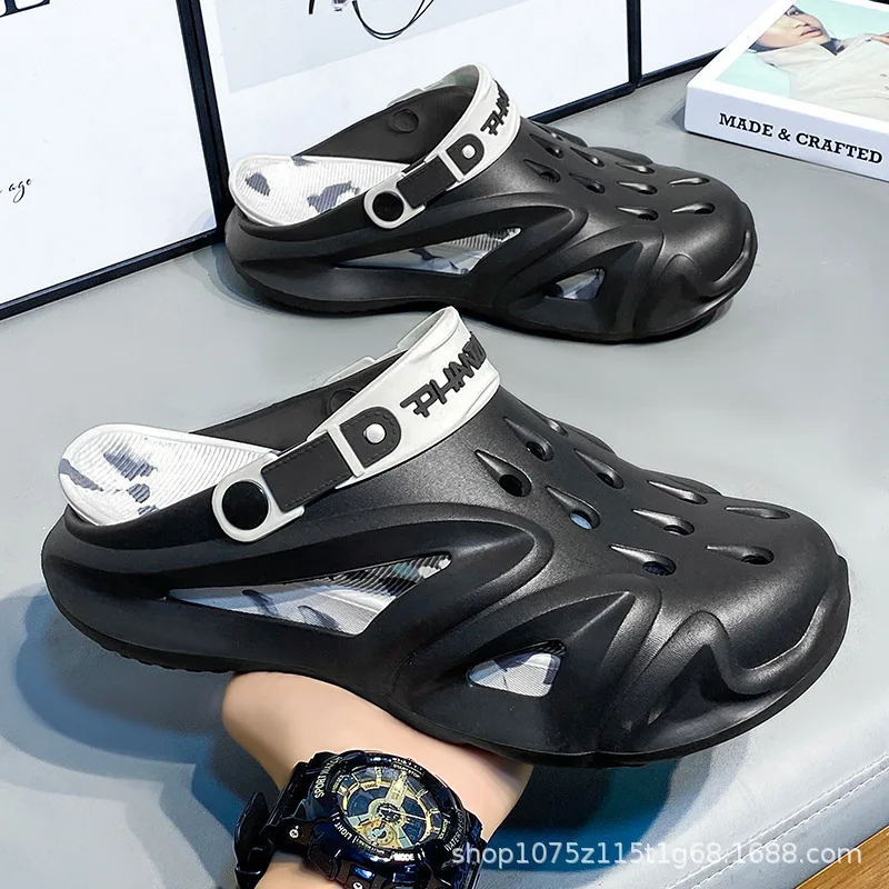 

Мужская Летняя обувь с отверстиями Новинка 2024 износостойкие сандалии на толстой нескользящей подошве для пляжа