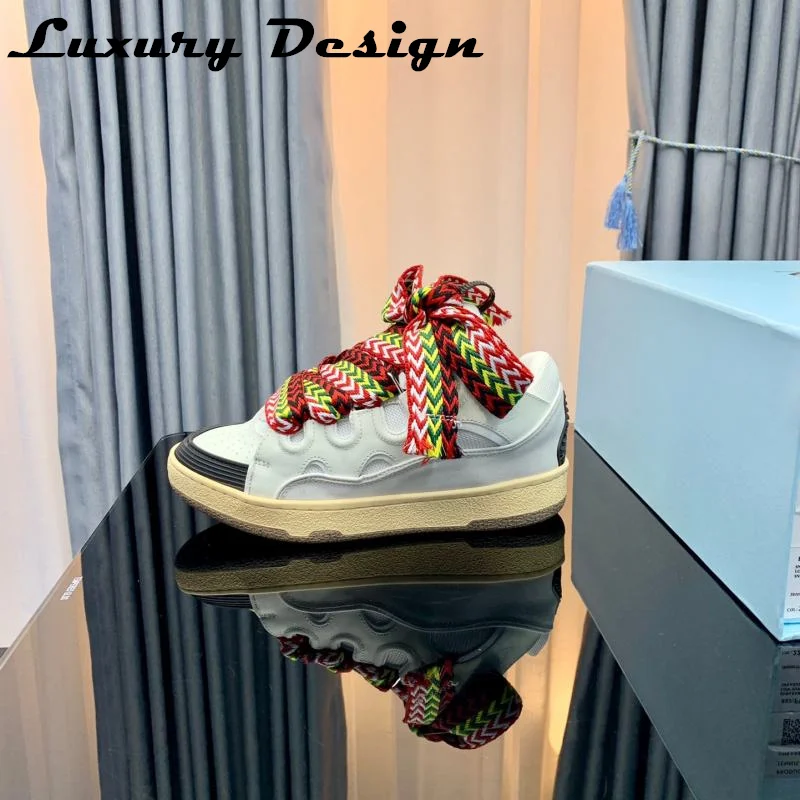 New Club Sneakers Women Mixed Colors Designer Luxury Sneakers Platform Real Leather Top Quality Men Brand Trainer Thick Shoelace 3