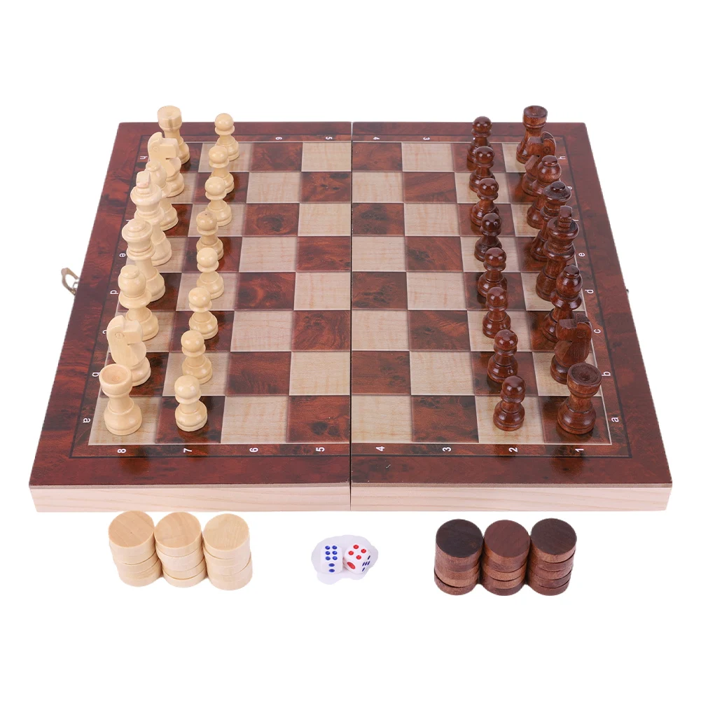 29x29cm 3 in 1 Chess Chekers Backgammon Wooden Set Foldable Board for Kids Adults wooden chess foldable chess board folding chess board