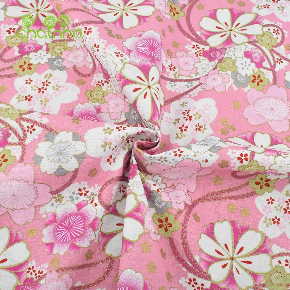 Chainho,Printed Plain Weave Cotton Fabric,DIY Quilting Sewing Material,Patchwork Cloth,Pink Floral Series Textile,20x25cm,15CD32