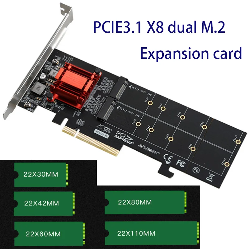 

PCIE3.1 X8 dual M.2 expansion card PCIE Riser Card gaming adaptive computer accessories for Desktop Expansion Adapter 2Gbps NVME