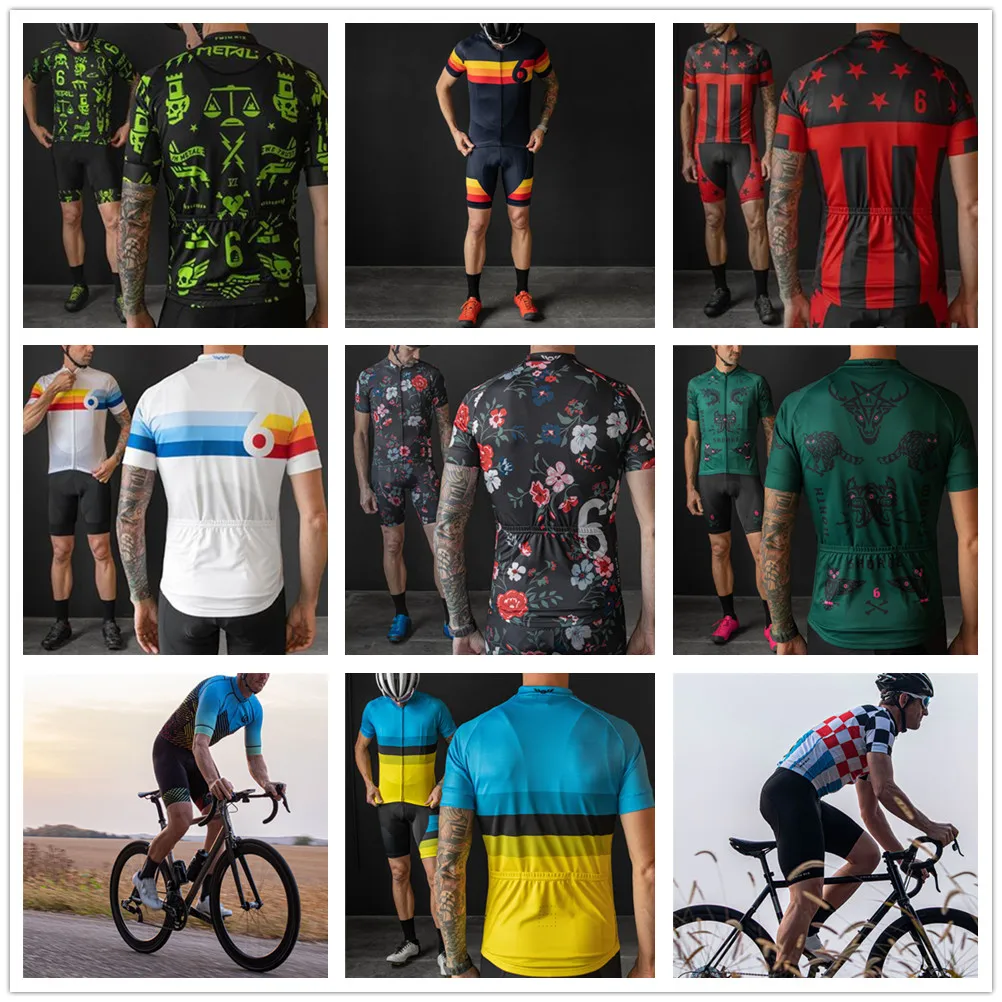 Twin seis 6 homens conjunto camisa de ciclismo manga curta respirável ciclismo kit roupas mtb bicicleta estrada bib shorts conjunto ropa hombre