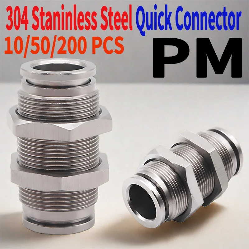 

PM 304 Stainless Steel Bulkhead Quick Connector:Securely Connect Hose and Gas Pipes Pneumatic Fitting in Various Sizes(4mm-16mm)