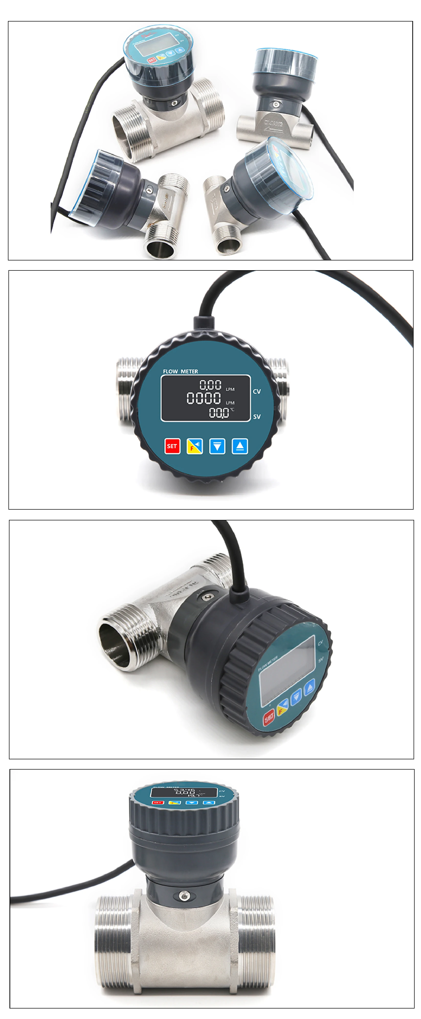SUS-LCD Digital Stainless Steel LCD Flow Meter 5-1100L/min DN15-50 DC10-30V RS48