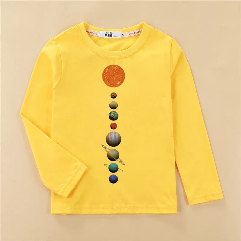 Kids Casual T-shirt Solar System Pattern Tops Baby Boys Cotton Fashion Shirt 3-14T Children Long Sleeved Tees 5