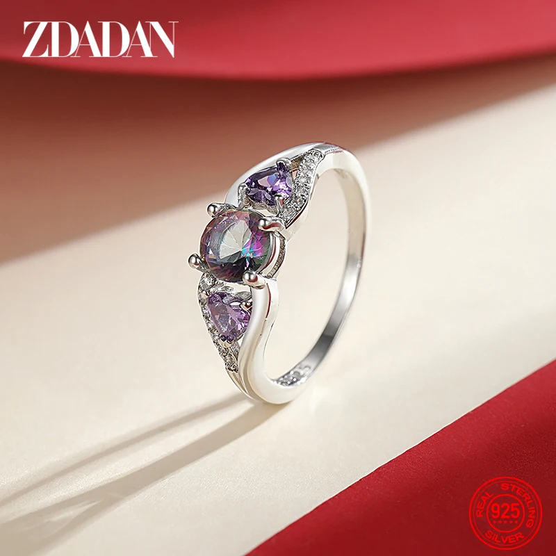 ZDADAN 925 Sterling Silber herzförmiger Zirkon-Ring für Frauen, Charm-Hochzeitsschmuck