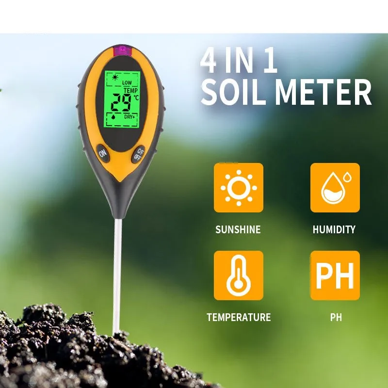 Testeur professionnel de sol 4 en 1 avec écran LCD, Instrument d'analyse du  PH, mesure de la température et de l'humidité du sol, pour le jardin