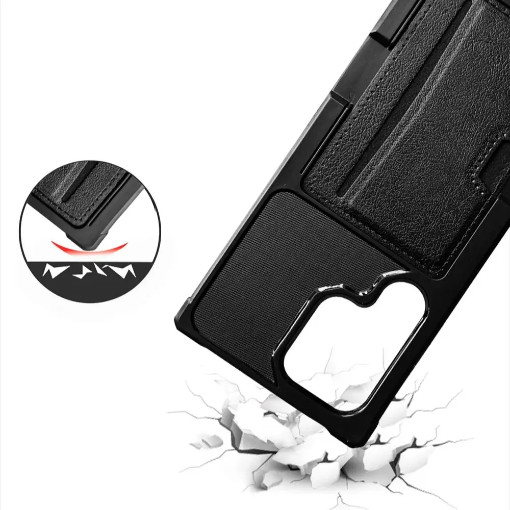 Case for Samsung Galaxy S24 Ultra S24Plus S23 Ultra S22  with Card Storage Type Anti-drop Wear-resistant Cool Black phone Shell