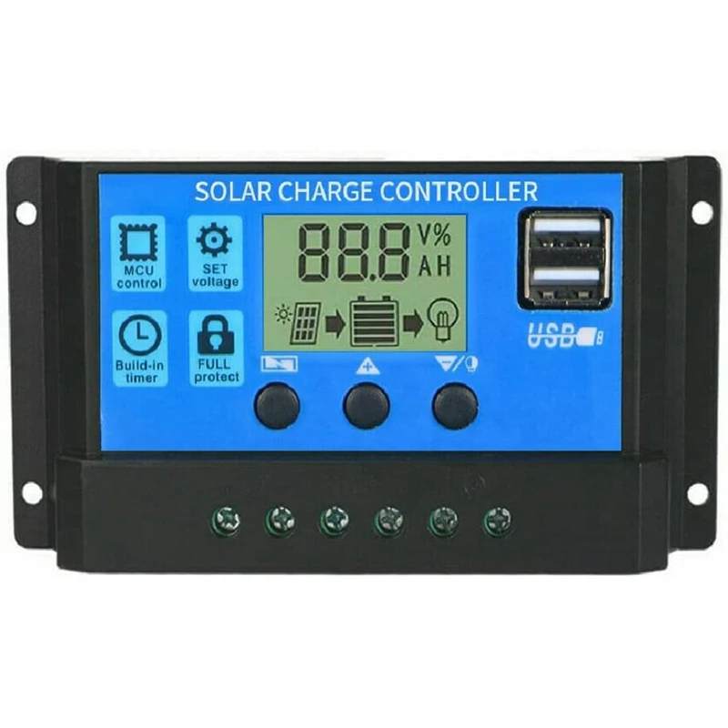 

100A Solar Charge Controller Solar Panel Battery Intelligent Regulator With Dual USB Port, LCD Controller