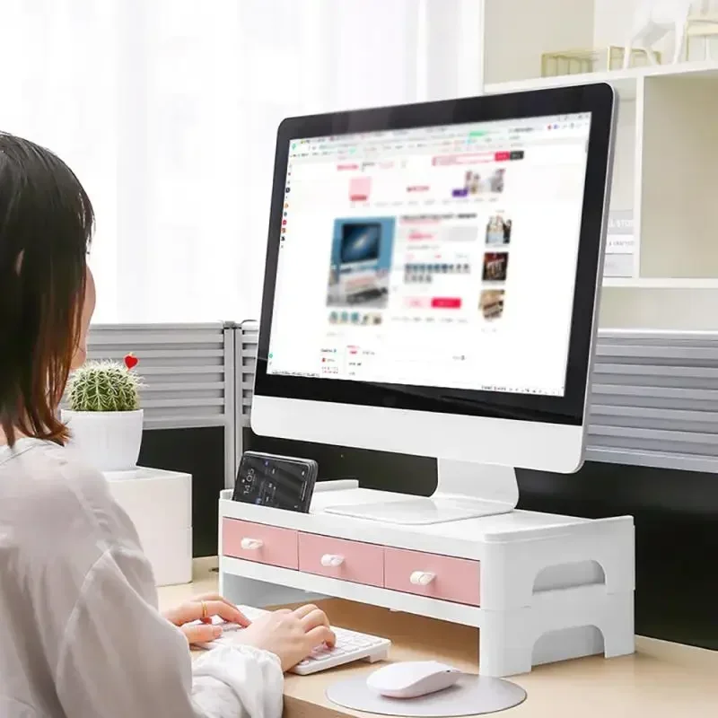 다기능 모니터 스탠드 테이블, 데스크탑 컴퓨터 화면 라이저 사물함, 책상 정리함, 문구류 책 보관, 사무용품