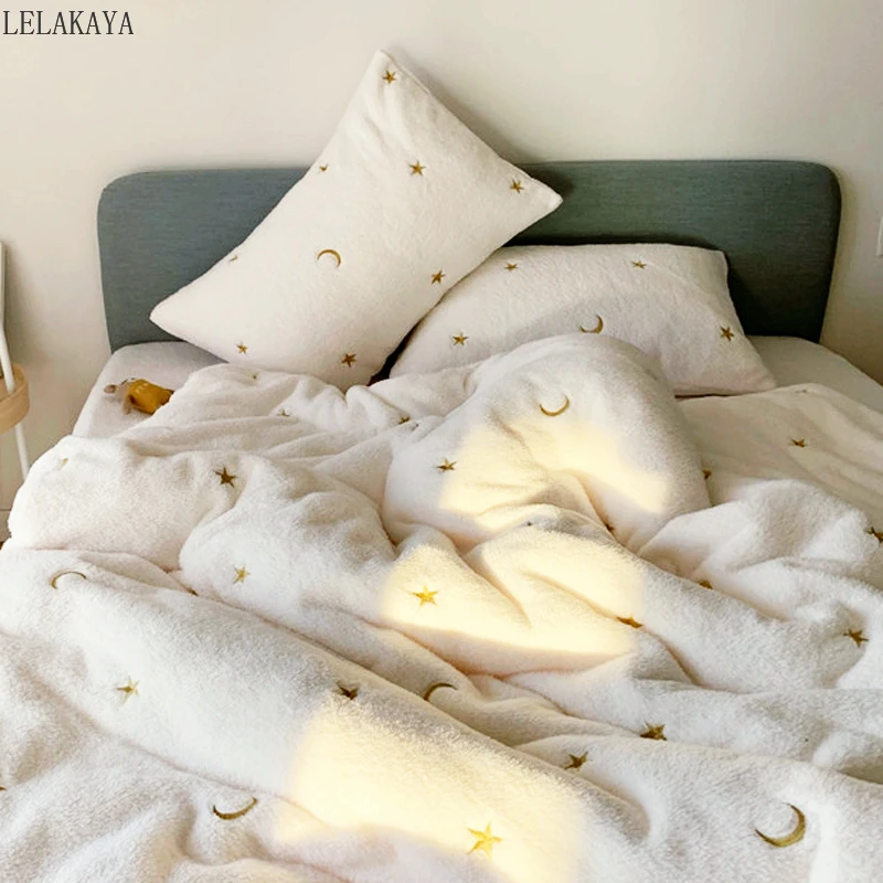 Luxury White Flannel Fitted Sheet Duvet Cover Quilt Bedding Set Pillowcase 
