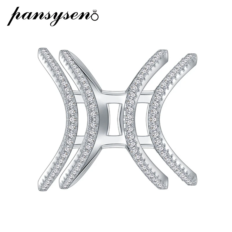 Pansysen Luxury 18K White Gold Plated Luxury High Carbon Diamond Cross Finger Rings Per Le Donne S925 Sterling Silver Fine Jewelry