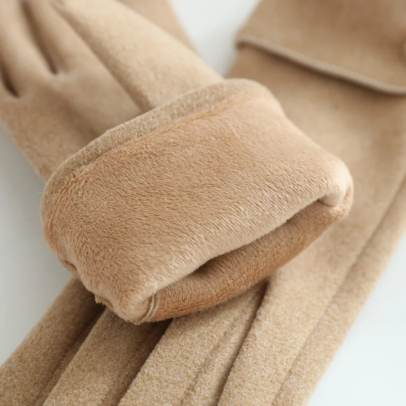 Winter Fleece Lined Thickened Windproof Warm Driving Cycling WomenTouchscreen Gloves Retro Elegant Button Wrist Soft Luxury