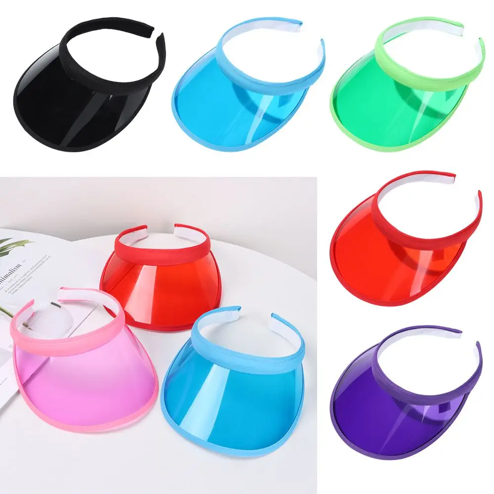 Fashion Summer Outdoor Sports Sun Protection Cap Unisex Clear Plastic Visor Hat Candy Color PVC Sunshade Hat UV Protection sun hat sun protection hat