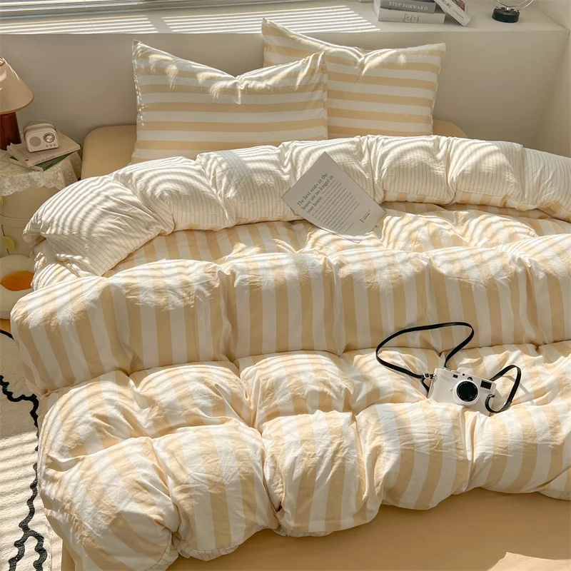 WashedCottonDoubleYarnCrepeStripedQuiltSet3-4PillowcasewithSheetBeddingCoverSupplies200x230220x240SkinFriendly-AliExpress15