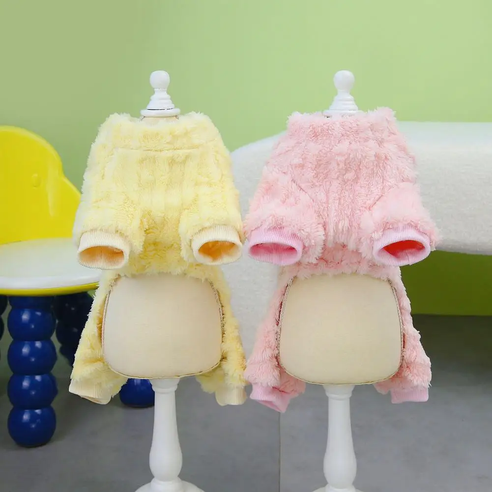 

Pet Clothing with Pull-over Design Cozy Winter Pet Jumpsuit Coral Fleece Dog/cat Costume with Traction Ring Four-legged for Pet