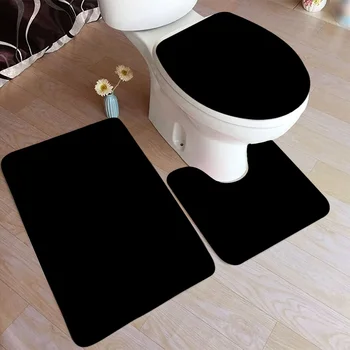 Black Bath Mat Set Modern Solid Colour Home Doormat Carpet Flannel Bathroom Decor Floor 1