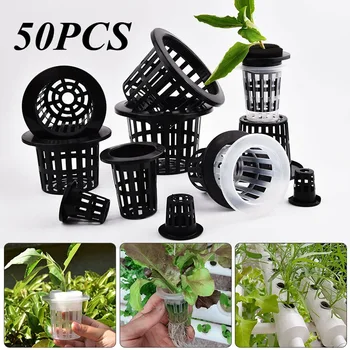50Pcs Black White Soilless Mesh Plant Grow Pot， Net Basket Holder Vegetable Nursery Cup tray Sponge Hydroponic Colonization Pots