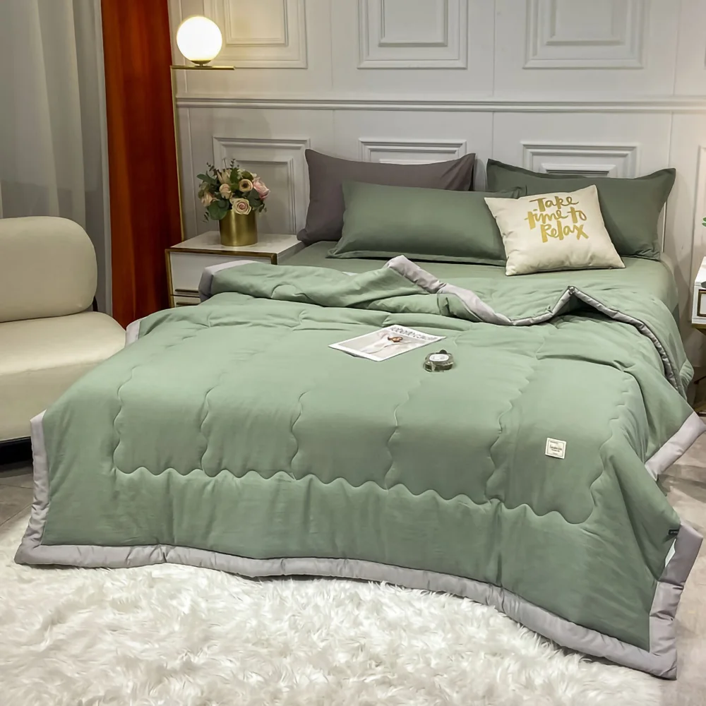 Summer Quilt Zomer Airconditioning Quilt Gewassen Katoen Gooi Deken Quilten Dunne Dekbed Cooling Dekbed Gewatteerde Quilt Effen Kleur