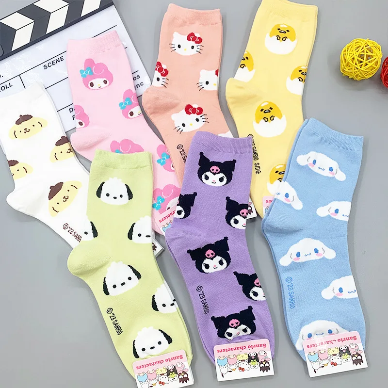 

Sanrio Girls Socks Hellokitty Kuromi Mymelody Kawaii Cinnamoroll Cartoon Character Lady Academy Wind Spring Summer Autumn Socks