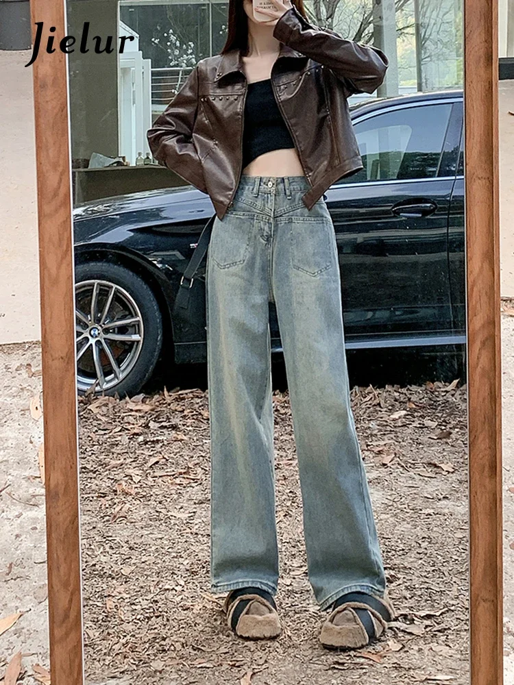 Jielur Autumn New Loose Slim Women Jeans Vintage High Waist Chic Straight Leg Jeans Female Fashion Street Casual Woman Pants
