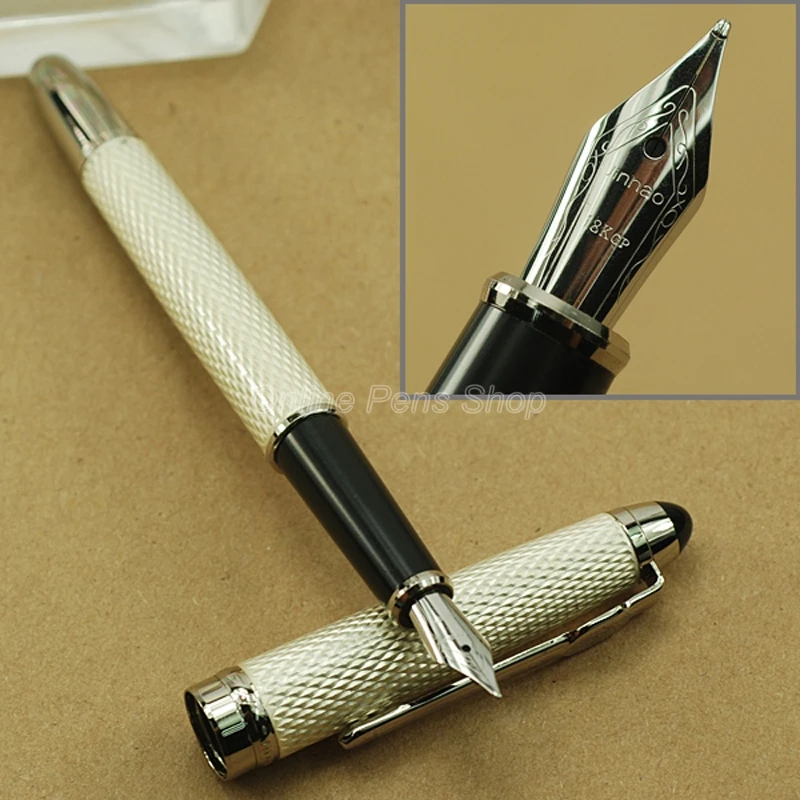 Jinhao White & Silver Metal Fountain Pen M Nib 0.5mm Writing Pen JF001