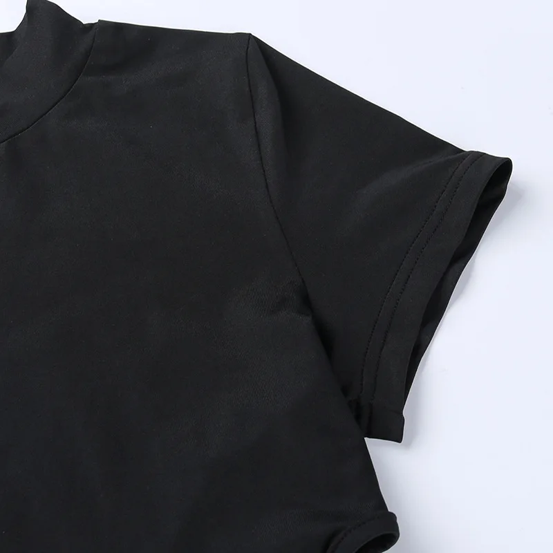 Body de manga corta con cuello alto para mujer, estilo Y2K, de una pieza con aberturas, con cordones, lencería sexy.