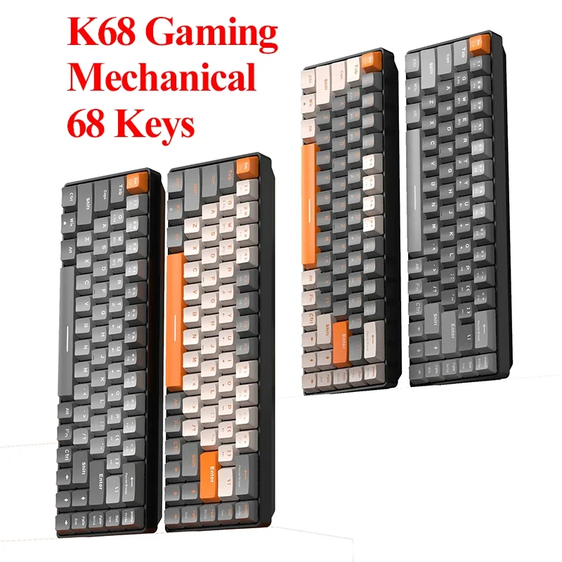 

K68 Gaming Mechanical Keyboard Mini Keyboard Hot-Swap 68 Keys For PC Gamer 2.4G Wireless BT 5.0 Keyboard Keycaps Russian layout