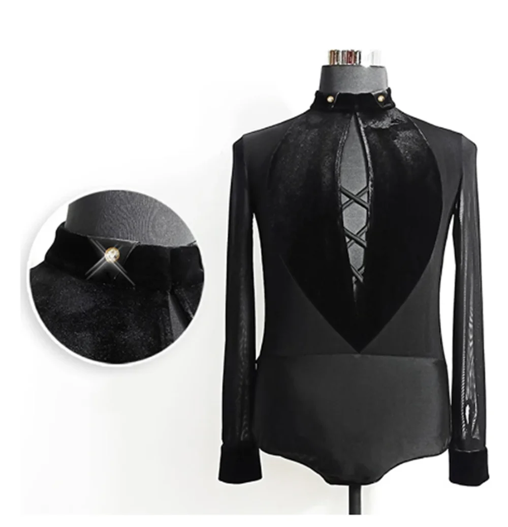 

Male Latin Dance Shirt Diamond Velvet Tops Mens Professional Competition Dance Costume Tango Salsa Ballroom Show Wear