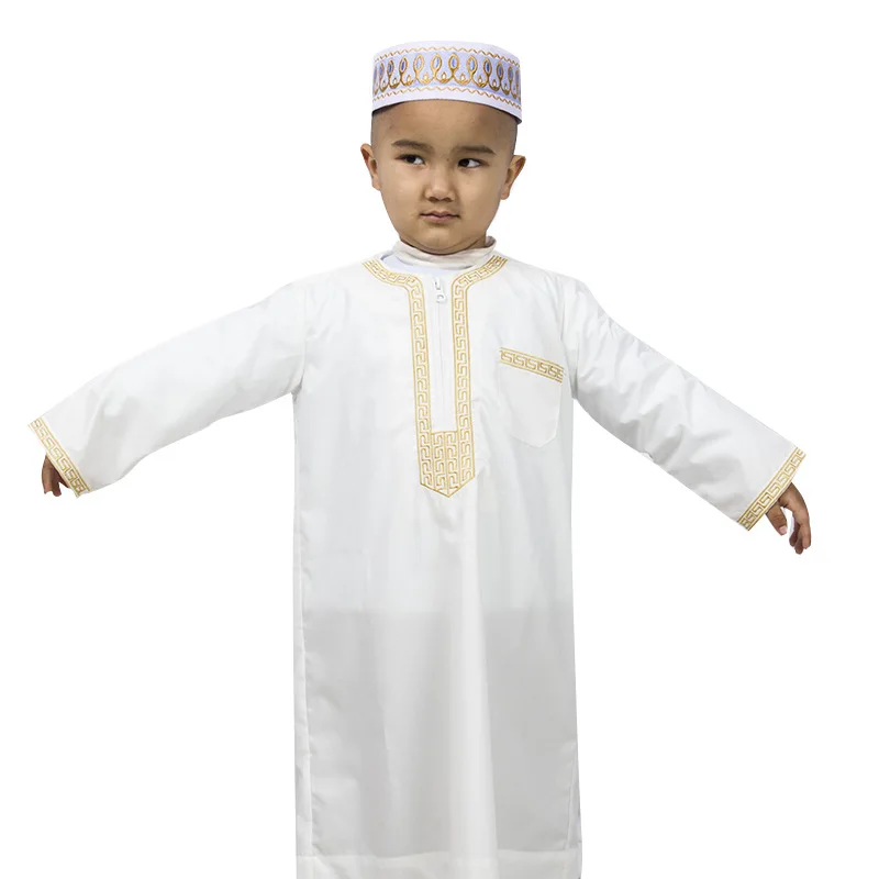 Middle East Muslim Children Ethnic Clothing Dubai Arab Islamic Boy Embroidery Abaya Thobes