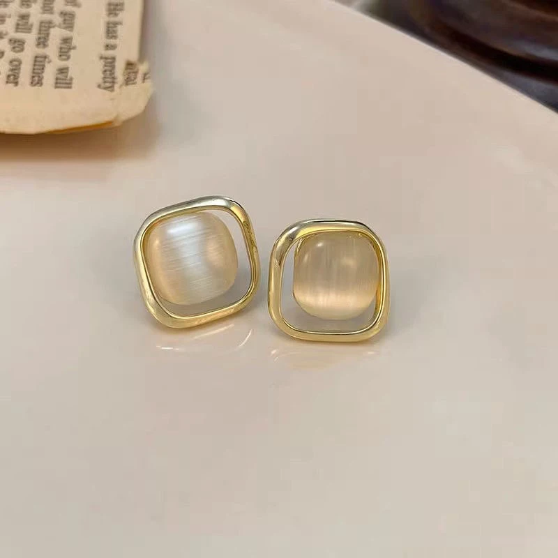 

Cat's Eye Stone Stud Earrings Silver Dainty earrings