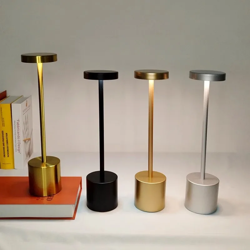 Classic Metal Touch Sensor LED Table Lamp Rechargeable Desk Lamp 3 Colors Creative Ambient Light Bar Room Decor Night Light Gold 2