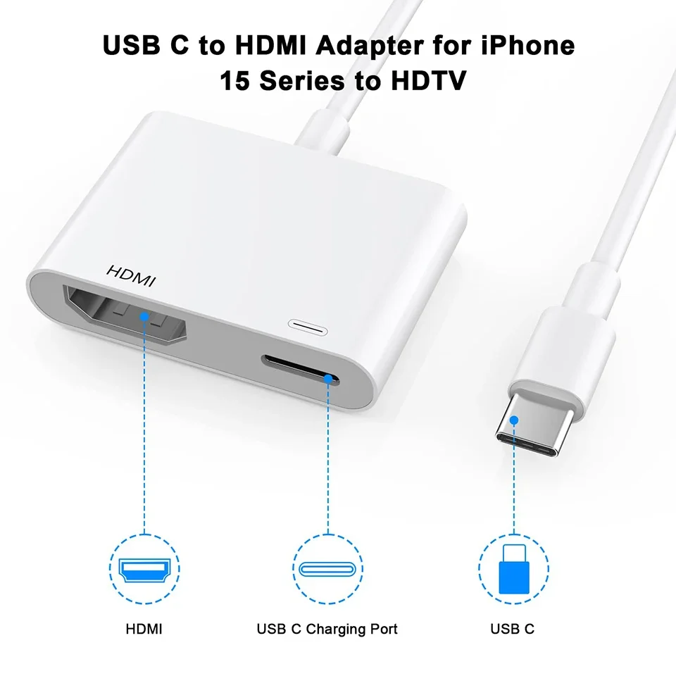 USB C to HDMI Adapter Type C Digital Adapter 4K Sync Screen Connector 2 in 1 For iPhone 16 pro Max For iPhone to HDTV Projector