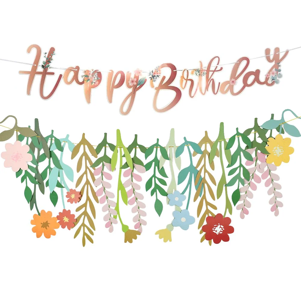 Blumenbanner Alles Gute zum Geburtstag Wildblumengirlande für Mode Böhmischer Garten Hochzeit Geburtstag Babyparty Blumenparty Dekoration – Detail 8