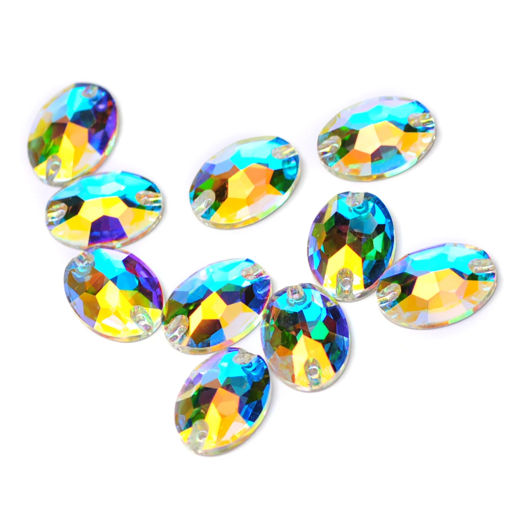 AHANDMAKER 75 Strass In Vetro Da Cucire, 5 Misure, Strass AB A Goccia Con Retro Piatto, 2 Fori, Perline Da Cucito, Decorazioni Per Fai Da Te, Vestiti