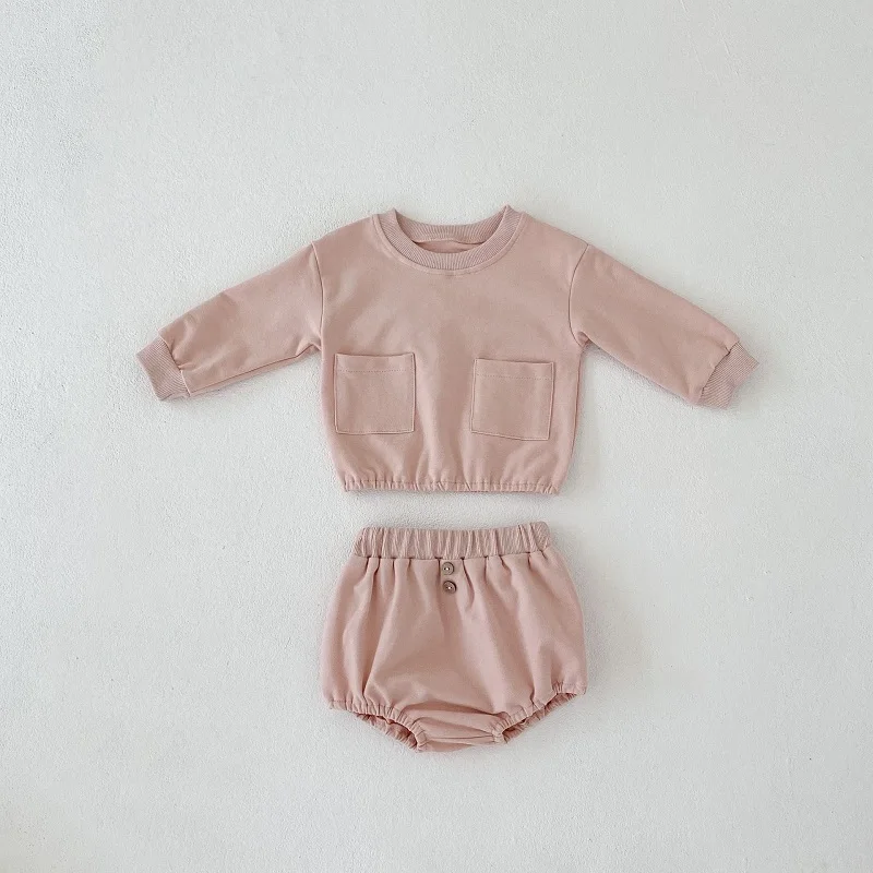 baby shirt clothing set 0-3 year old baby clothes autumn boys and girls striped long-sleeved pullover + shorts baby simple long-sleeved trousers suit Baby Clothing Set medium